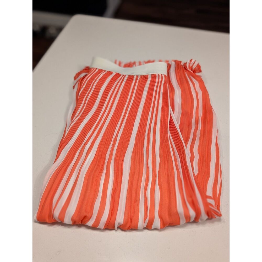 Striped Maxi Skirt XL Orange and White Pleated Coastal Resort Wear Preppy - Picture 6 of 10